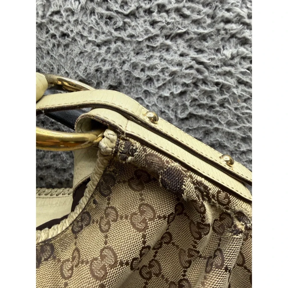 Gucci GG Women's Monogram Canvas Large Horsebit Hobo Shoulder Bag Beige